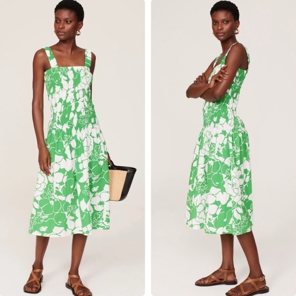 NWT! Rails Seville in Green Lotus Smocked Midi Dress Size XXS - Picture 2 of 10